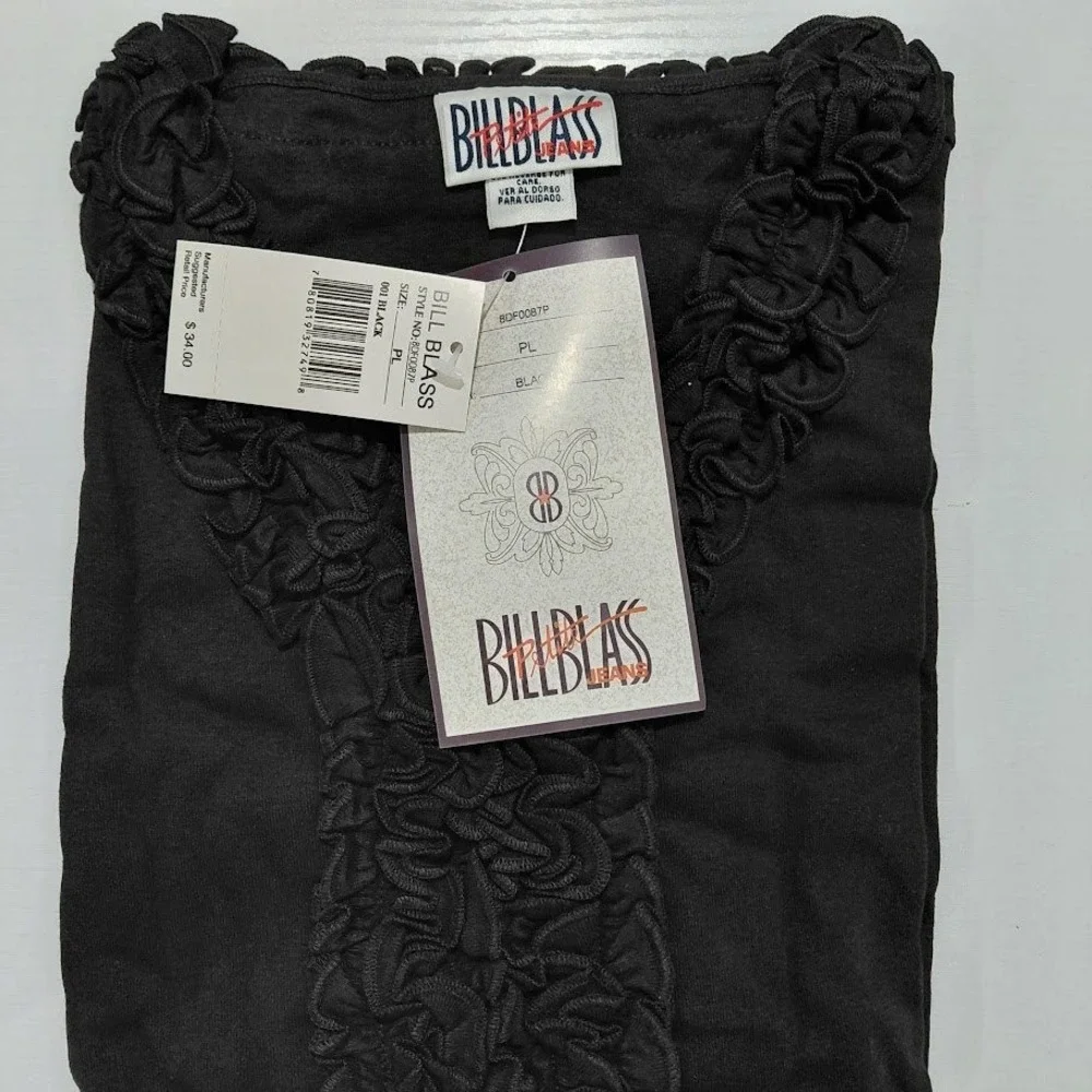 BILL BLASS Womens Black Ruffle V Neck Long Sleeve Top Style 8DF0087P Size PL